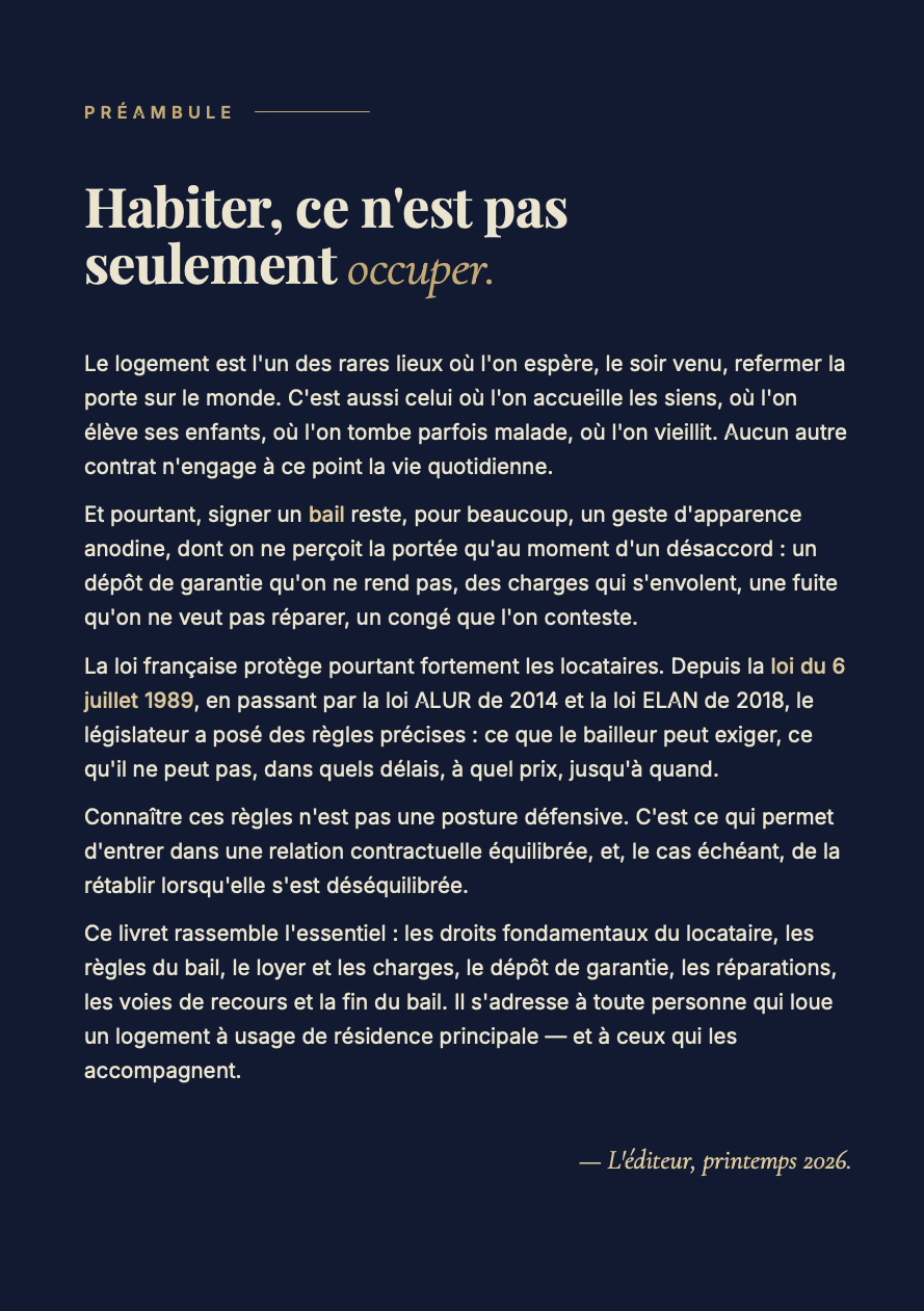 face à son bailleur — guide des droits du locataire